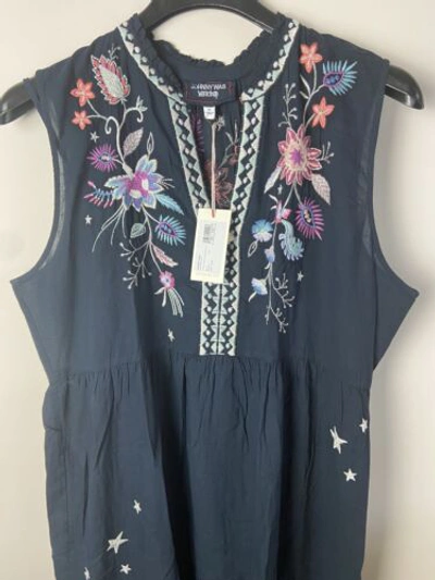 Pre-owned Johnny Was Phoebe Tiered Tank Dress Navy Blue Size Xl In Multicolor