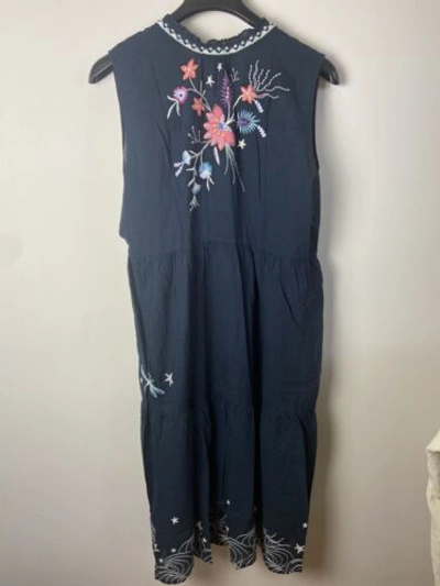 Pre-owned Johnny Was Phoebe Tiered Tank Dress Navy Blue Size Xl In Multicolor
