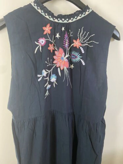 Pre-owned Johnny Was Phoebe Tiered Tank Dress Navy Blue Size Xl In Multicolor