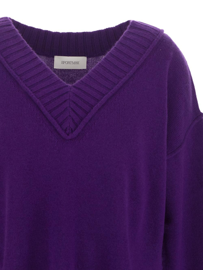 Shop Sportmax Knit V-neck Sweater In Purple