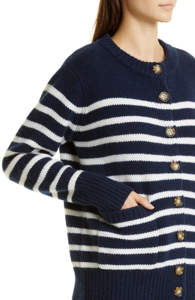 Shop La Ligne Marin Button-up Wool Blend Cardigan In Navy/ Cream