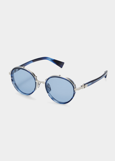 Shop Balmain Croissy Round Acetate & Titanium Sunglasses In Blue