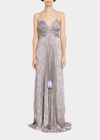 Shop Alexis Cayden Pleated Devore Maxi Dress In Lilac