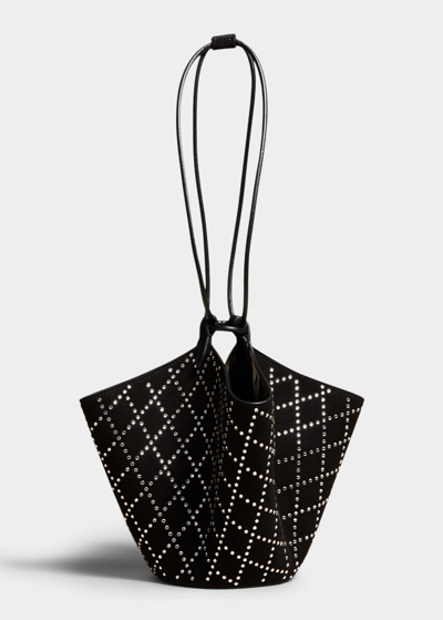 Shop Khaite Lotus Mini Drawstring Suede Shoulder Bag In 831 Crystal