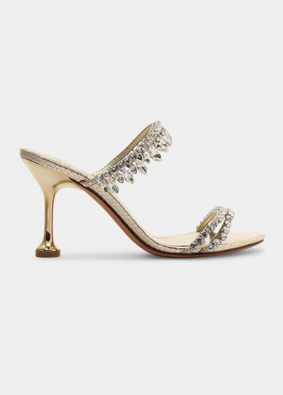 Shop Alexandre Birman Karina Metallic Crystal Slide Sandals In Golden