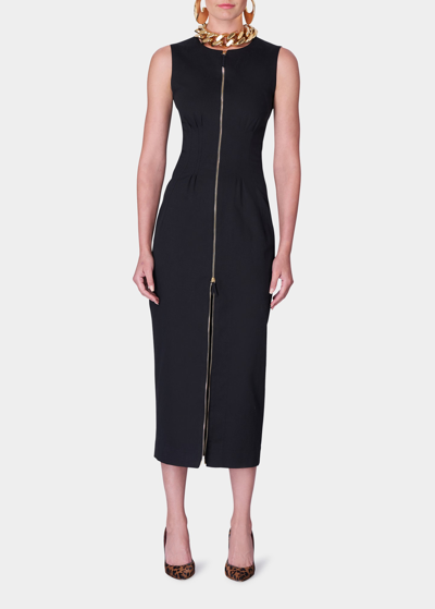Shop Carolina Herrera Sleeveless Zip-front Midi Dress In Black