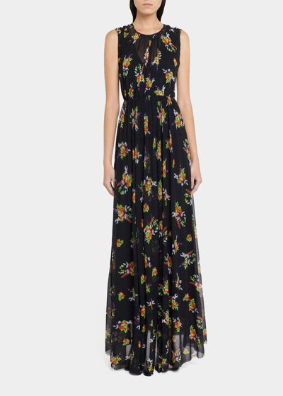 Shop Fuzzi Sleeveless Floral-print Tulle Maxi Dress In Nero