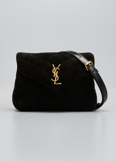 Shop Saint Laurent Loulou Toy Quilted Suede Crossbody Bag In Nero