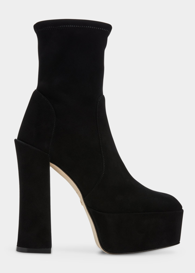 Shop Stuart Weitzman Skyhigh Stretch Suede Platform Booties In Black