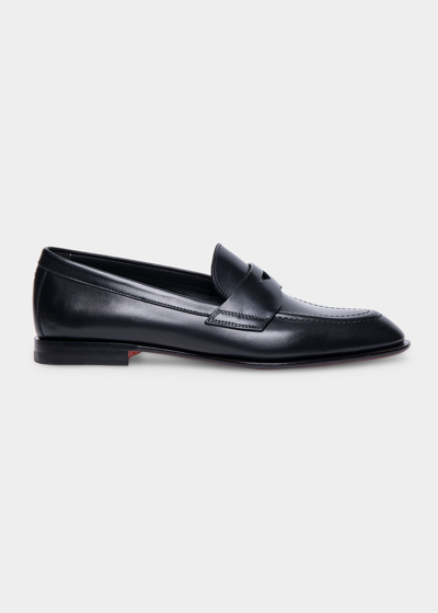 Shop Santoni Famed Leather Penny Loafers In Black-n01