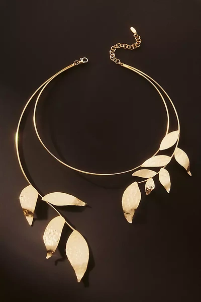 Shop Bhldn Gilded-leaf Collar Necklace In Gold