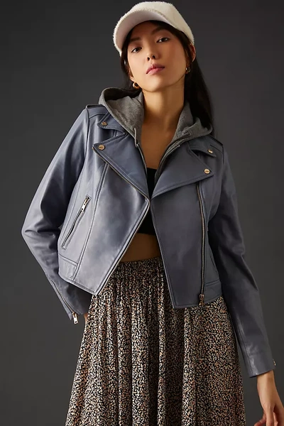 Shop Lamarque Donna Leather Jacket In Blue