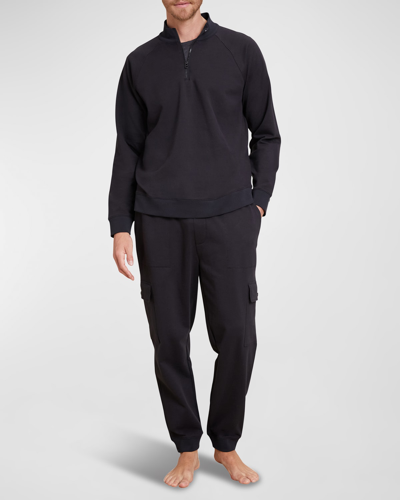 Shop Barefoot Dreams Men's Pima Cotton Half-zip Pullover Sweater In Black