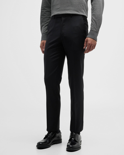 Shop Zegna Men's Trofeo Slim-straight Trousers In Black Solid