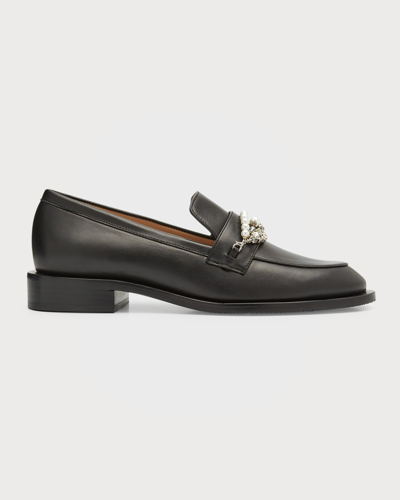 Shop Stuart Weitzman Pearly Chain Casual Loafers In Black