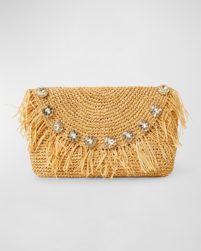 Shop Btb Los Angeles Sera Fringe Crystal Clutch Bag In Natural