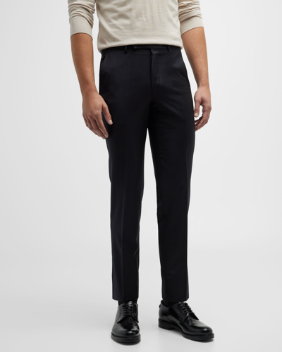Shop Zegna Men's Trofeo Slim-straight Trousers In Navy Solid