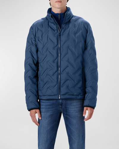 Shop Bugatchi Men's Water-repellent Eco-down® Nylon Blouson Jacket In Cobalt