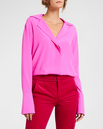 Shop A.l.c Kinsley Collared Long Sleeve Blouse In Deep Agave