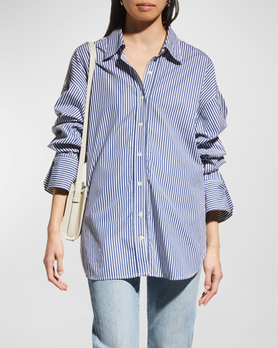 Shop A.l.c Monica Pinstriped Button-front Top In Harvest White