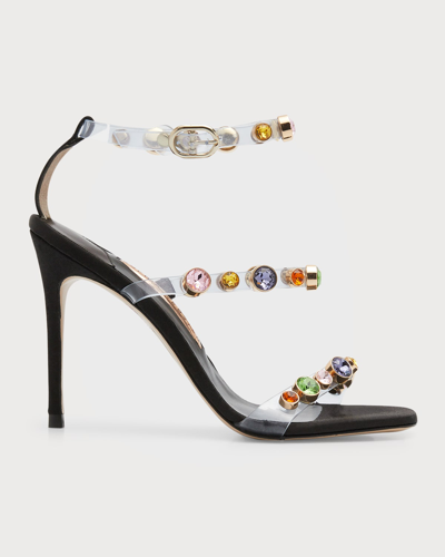 Shop Sophia Webster Rosalind Mix Gem Vinyl Stiletto Sandals In Black Rainbow