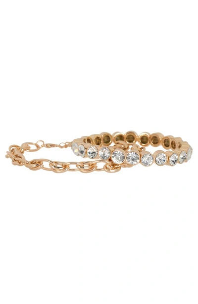 Shop Melrose And Market 2-pack Gem And Chain Stretch Bracelets In Clear- Gold