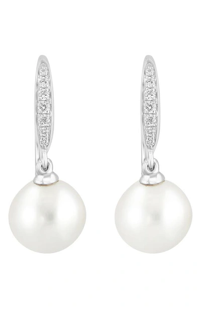 Effy 14k White Gold Diamond & 7-8mm Freshwater Pearl Drop Earrings In White