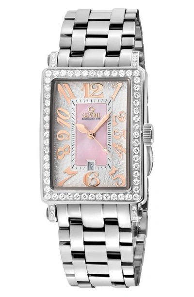 Shop Gevril Ave Of America's Mini Diamond Bracelet Watch, 25mm X 32mm In Silver