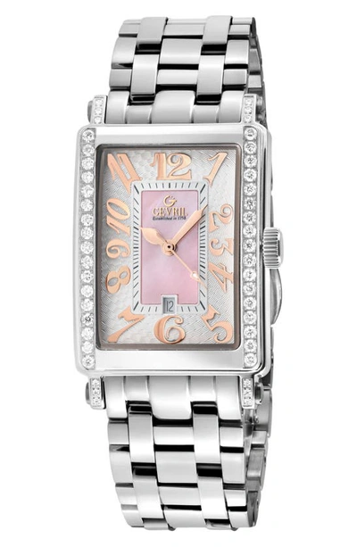 Shop Gevril Ave Of America's Mini Diamond Bracelet Watch, 25mm X 32mm In Silver