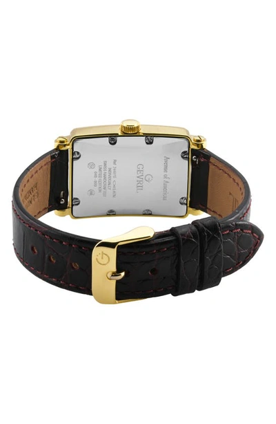 Gevril Ave Of America's Mini Diamond Croc Embossed Leather Strap Watch, 25mm X 32mm In Black