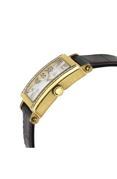 Gevril Ave Of America's Mini Diamond Croc Embossed Leather Strap Watch, 25mm X 32mm In Black