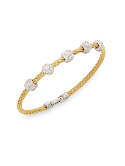 Shop Alor Women's Two Tone 18k White Gold, Stainless Steel & Diamond Coil Bracelet