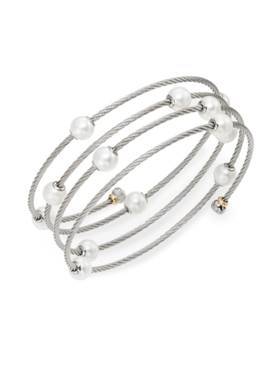 Shop Alor Women's Classique 18k Yellow Gold 1.6mm White Round Freshwater Pearl & Stainless Steel Bracelet