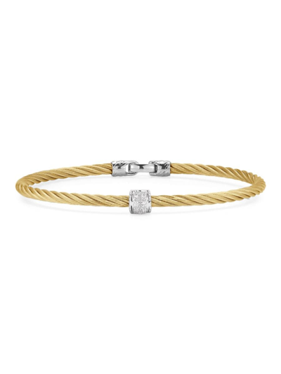Shop Alor Women's 18k White Gold & Stainless Steel Diamond Cable Bracelet