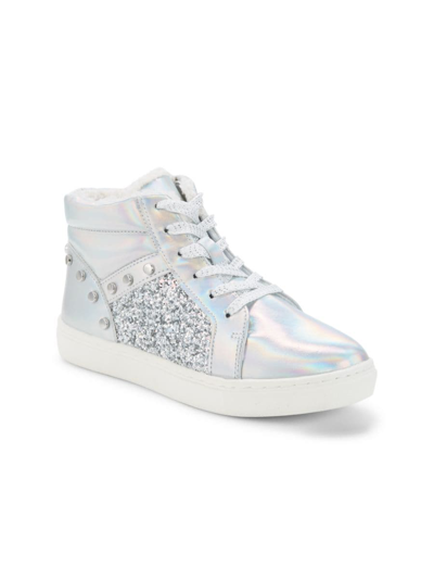Shop Dolce Vita Little Girl's & Girl's Sting Faux Shearling Lined High Top Sneakers In Iridescent