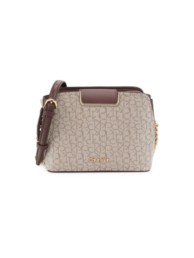 Shop Calvin Klein Women's Finley Leather Crossbody Bag In Taupe