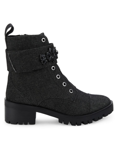 Shop Karl Lagerfeld Women's Embellished Denim Ankle Boots In Black