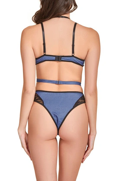 Hauty Strappy Lace Micro Denim Teddy In Blue