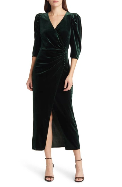 Shop Chelsea28 Faux Wrap Velvet Midi Cocktail Dress In Green