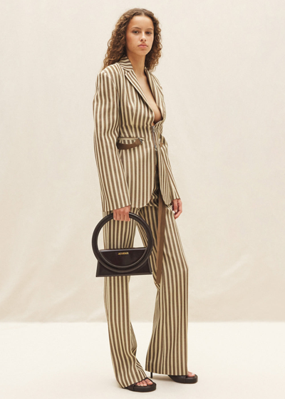 Shop Jacquemus Beige & Brown 'la Veste Filu' Fitted Blazer In Beige Brown Stripes