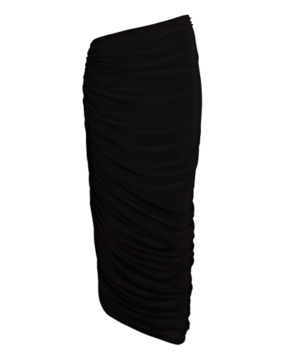 Shop Norma Kamali Diana Ruched Jersey Maxi Skirt In Black