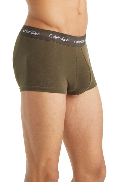 Shop Calvin Klein 3-pack Stretch Cotton Trunks In Coral/ Red/ Olive