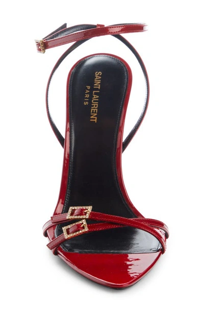 Shop Saint Laurent Crystal Buckle Ankle Strap Sandal In Tibet Red