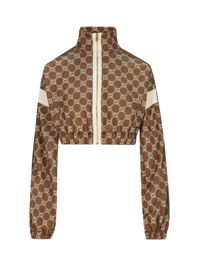 Shop Gucci Interlocking G Zipped Cropped Jacket In Multi