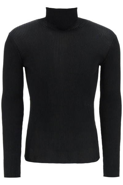 Shop Off-white Ribbed Techno Knit Turtleneck Sweater In Black