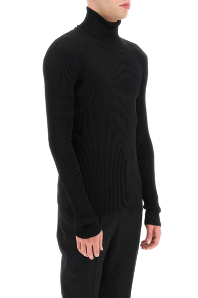 Shop Off-white Ribbed Techno Knit Turtleneck Sweater In Black