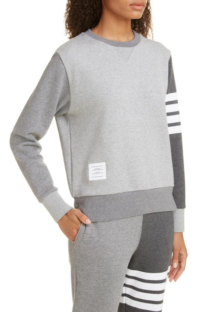 Thom Browne 4-bar Loopback Crew Neck Sweatshirt In Tonal Grey
