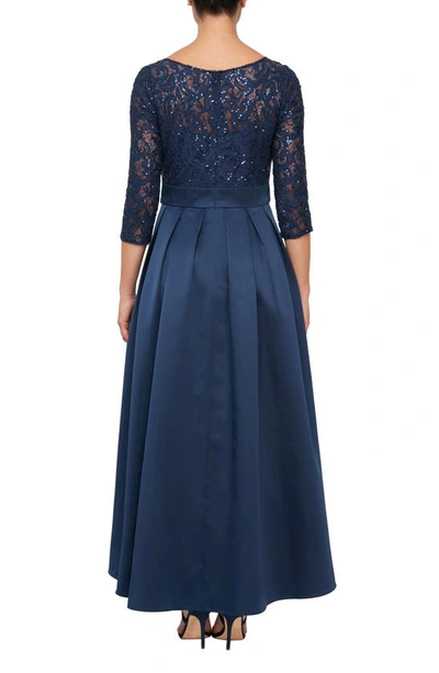 Shop Alex Evenings Sequin Lace High-low Cocktail Dress In Navy