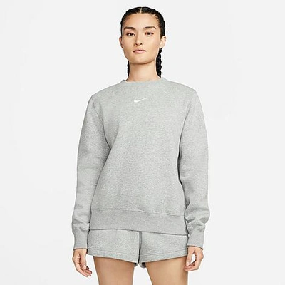 Shop Nike Women's Sportswear Phoenix Fleece Crewneck Sweatshirt In Dark Grey Heather/sail