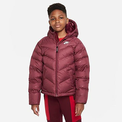 Shop Nike Kids' Sportswear Synthetic Fill Hooded Puffer Jacket In Dark Beetroot/white